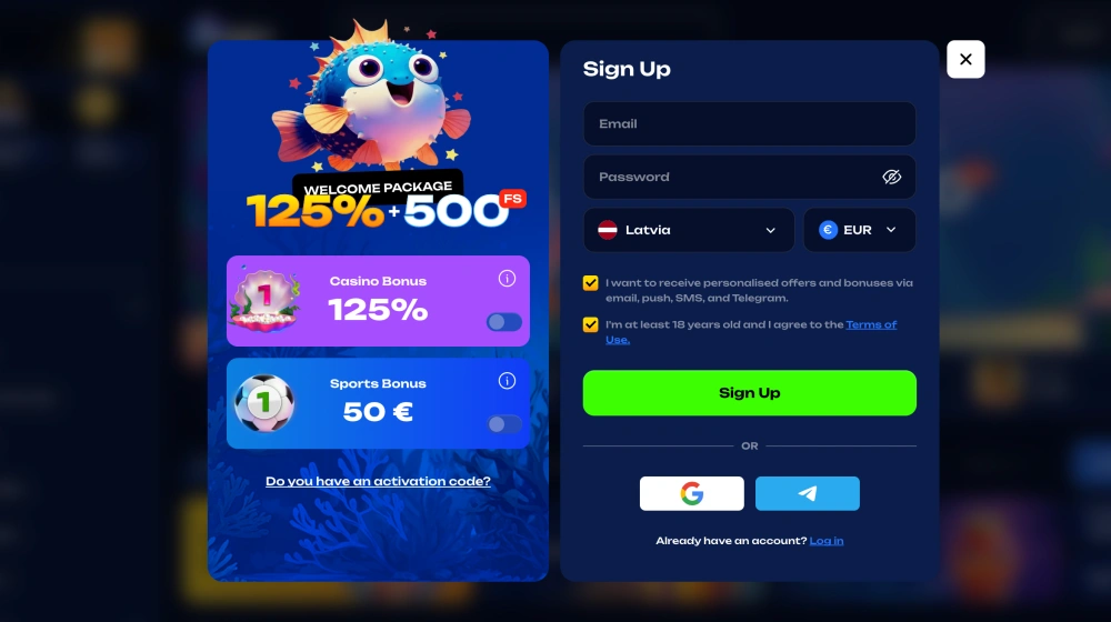 Fugu Kazino reģistrācija